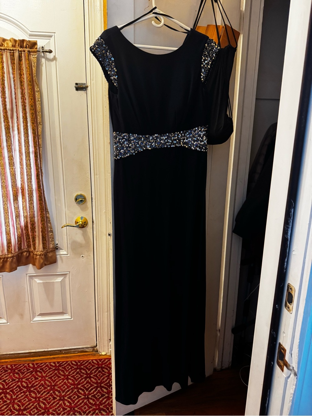 Black Maxi Evening Dress with Sequin Detail